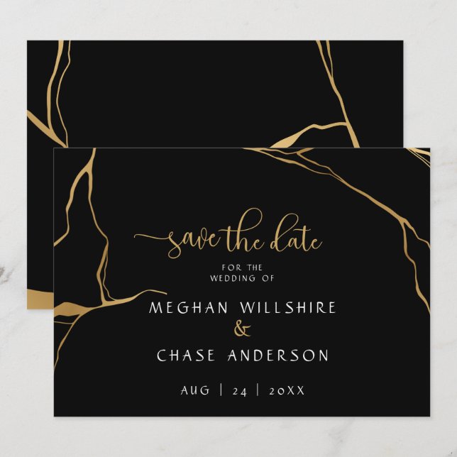 Kintsugi Abstrato preto e Dourado Japonês Moderno (Frente/Verso)