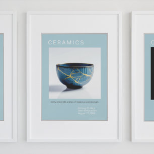Kintsugi Pottery Poster Series Azul macio