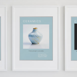 Kintsugi Pottery Poster Series Azul pálido