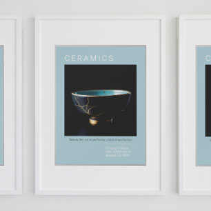 Kintsugi Pottery Poster Series Azul pálido