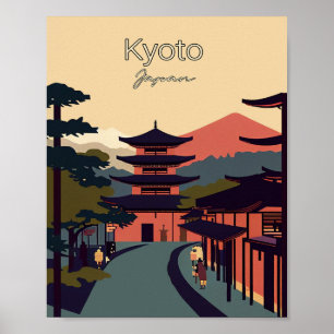 Kioto, Japão - Poster minimalista da Vintage Trave