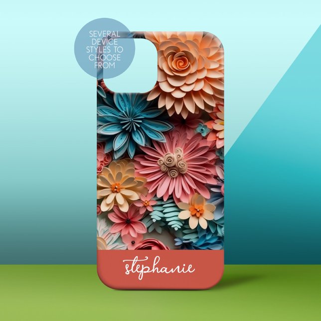 kirigami flores - boho colorida papel artesanato (Personalized Phone Case)
