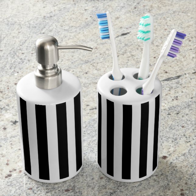 Kit Para Banheiro Bandas brancas e pretas (Frente)