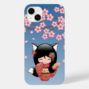 Kitsune Kokeshi Doll - Rapariga Negra Fox Geisha