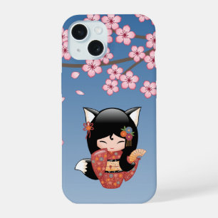 Kitsune Kokeshi Doll - Rapariga Negra Fox Geisha