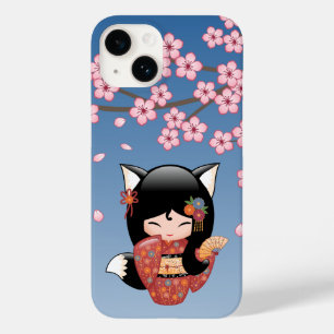 Kitsune Kokeshi Doll - Rapariga Negra Fox Geisha