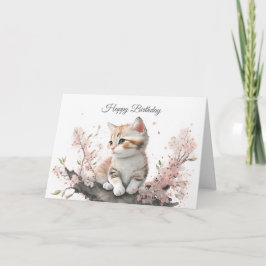 Kitten no Cartão de Aniversário de Flores Rosa