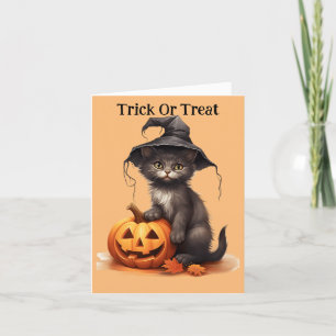 Kitten no Cartão de Feriado de Bruxa