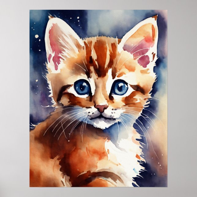 Kitten Watercolor Wall Poster (Frente)
