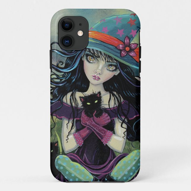 Kitten Witch Halloween Fantasy Art Capinha para iP (Verso)