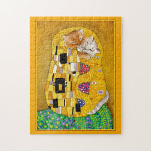 Klimt Beija Dourado Gato quebra-cabeça