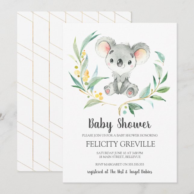 Koala Bush Baby | Convites para chuveiro de bebês (Frente/Verso)