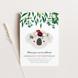 Koala com o Convite de Aniversário da Coroa Flor