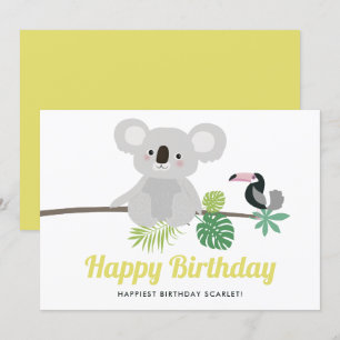 Koala Fofo e Tucano Aniversário Feliz Tropical