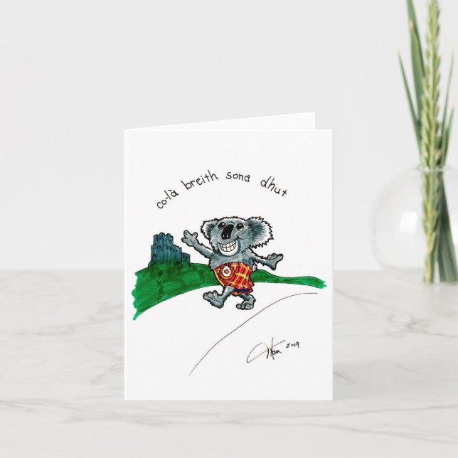 Koala num cartão de aniversário Kilt (Frente)