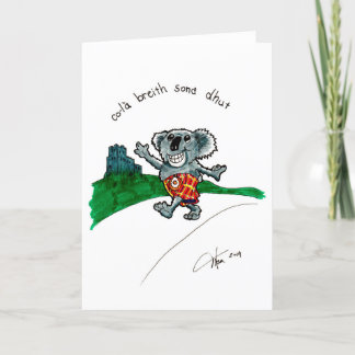 Koala num cartão de aniversário Kilt