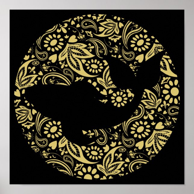 Koi Carp Fish Black Dourada Art Impressão (Frente)