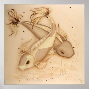 Koi Carp Japonês Fishes Pintura Impressão