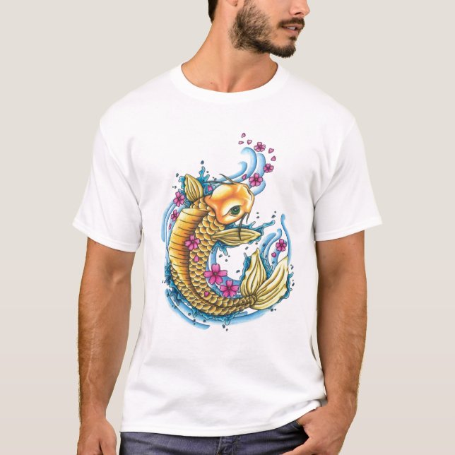 Koi com flores de cerejeira EDUN VIVE t-shirt da (Frente)
