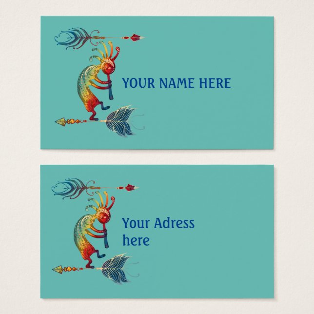 Kokopelli Americano Nativo Com Duas Penas 1 (Frente & Verso)