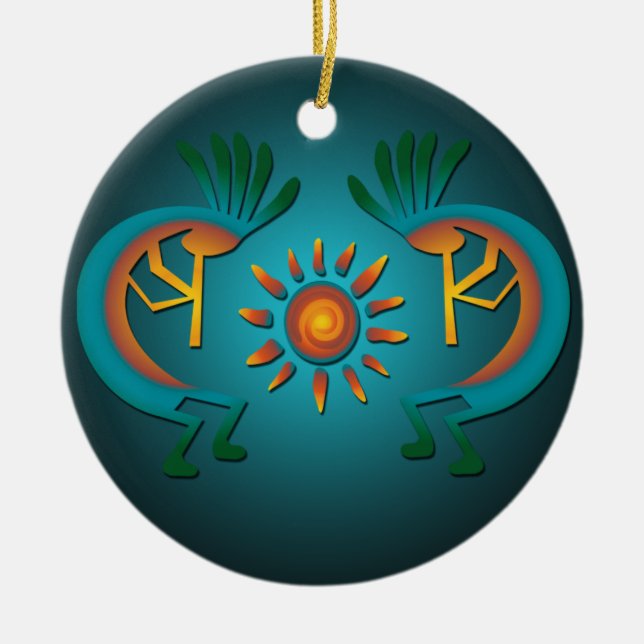 Kokopelli com Enfeites de natal Sun Teal Design (Frente)
