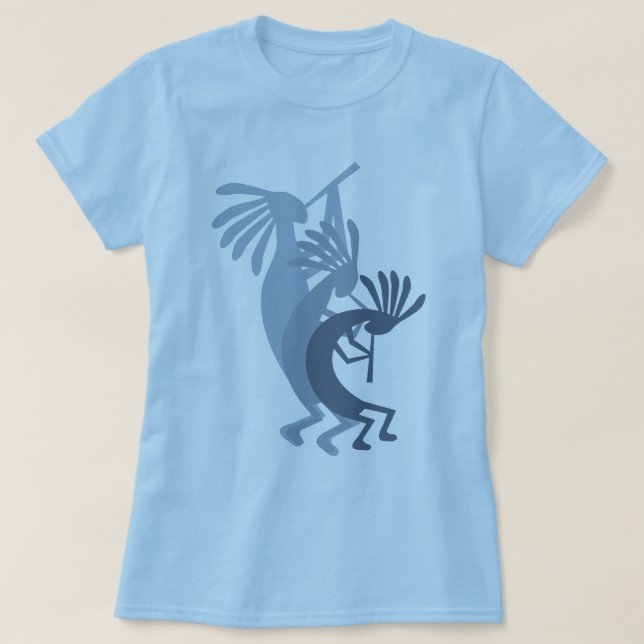 Kokopelli Pega Música Blue Ladies T-shirt (Frente do Design)
