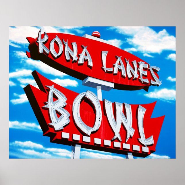 Kona Lanes Bowl Retro Neon Sinal Poster (Frente)