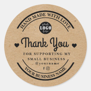 Kraft feito à mão com amor obrigado autocolante