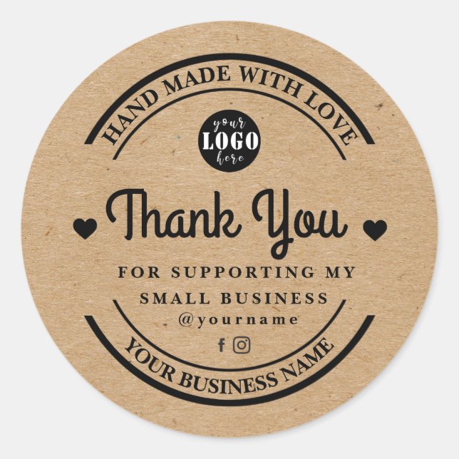 Kraft feito à mão com amor | obrigado autocolante (Frente)