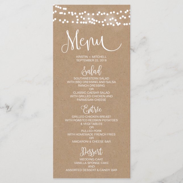 Kraft Lace e Rustic Weding Menu Card (Frente)
