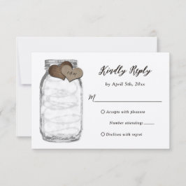 Kraft Mason Jar Hearts Lights Wedding RSVP Card