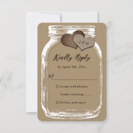 Kraft Paper Mason Jar Two Hearts Wedding RSVP