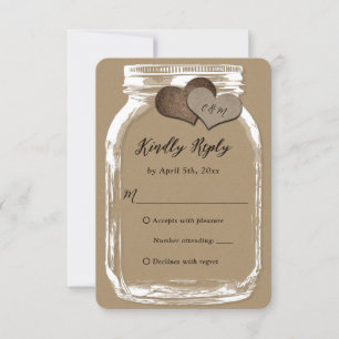 Kraft Paper Mason Jar Two Hearts Wedding RSVP