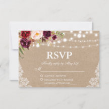 Kraft Rustic Wedds Lights Lace Floral RSVP