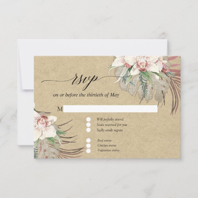 Kraft White Orchid Floral Tropical Foliage RSVP (Frente)