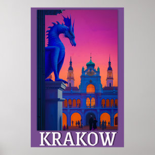 Krakow Poster - Relógio do Dragão sobre o Cloth Ha