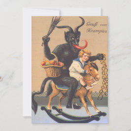 Krampus Montado em um Cavalo de Pau com um Menino