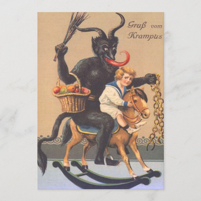 Krampus Montado em um Cavalo de Pau com um Menino (Frente)