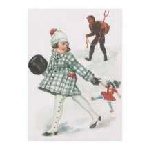 Krampus perseguindo uma garotinha com boneca