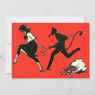 Krampus Vermelho Perseguindo Mulher Maçãs