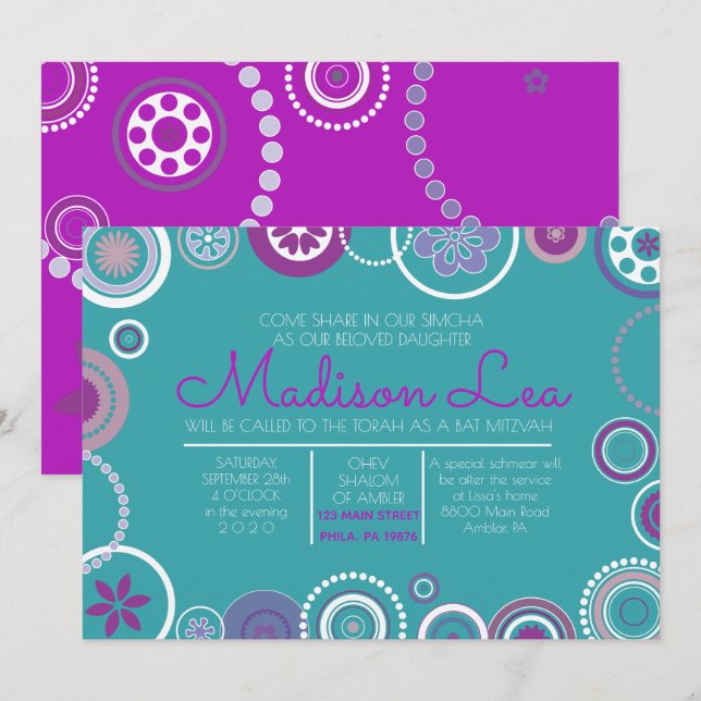 KRAZY BOLINHAS Bat Mitzvah Convite Aqua (Frente/Verso)