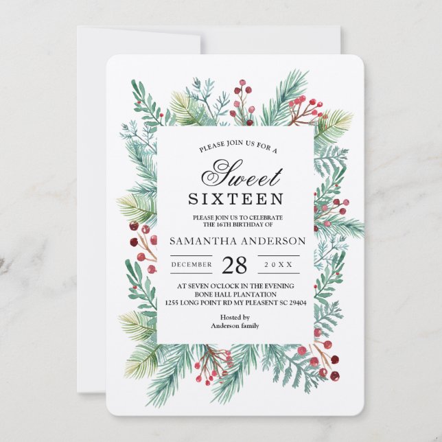 Krgorda Winter Leaf Frame Greenery Convite (Frente)