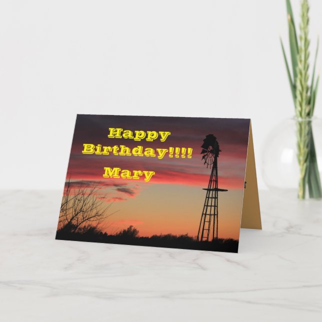 Ks Firey Windmill Sunset Birthday - Cartão de Saud (Frente)