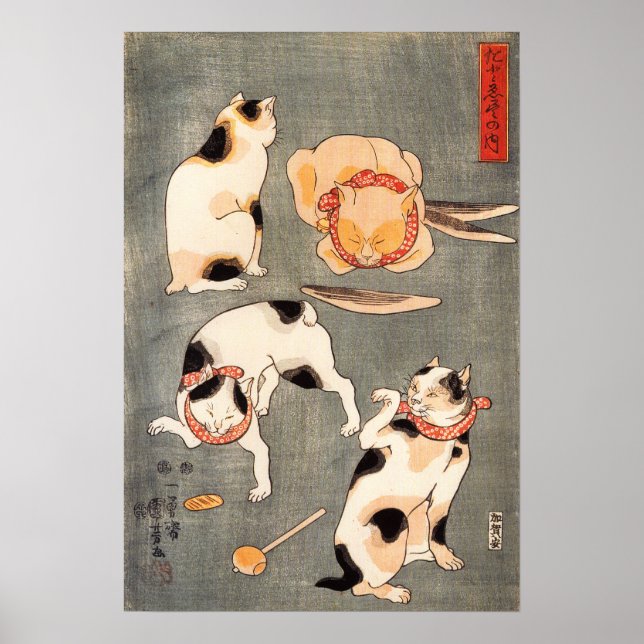 Kuniyoshi Four Cats Poster (Frente)