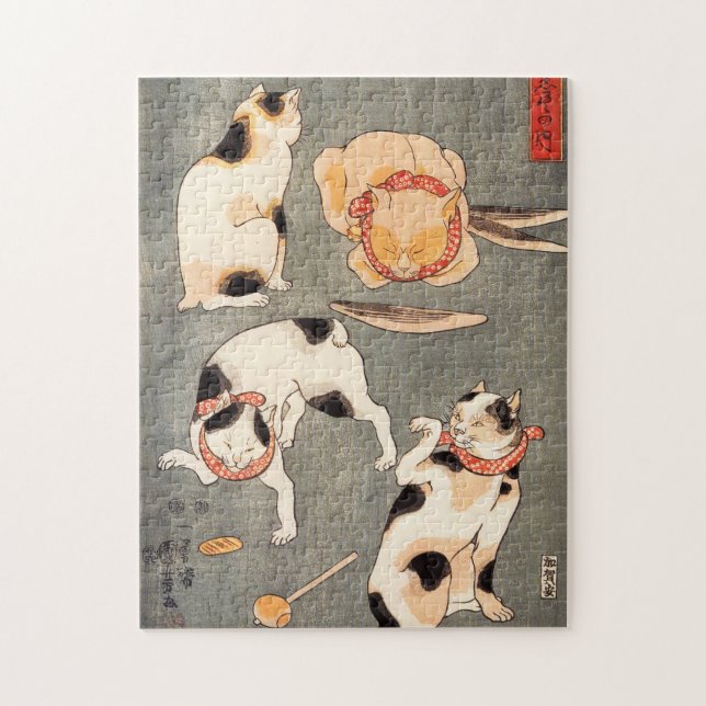 Kuniyoshi Four Cats Quebra-cabeça (Vertical)