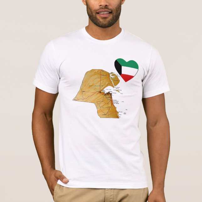 Kuwait Flag Heart and Map T-Shirt (Frente)