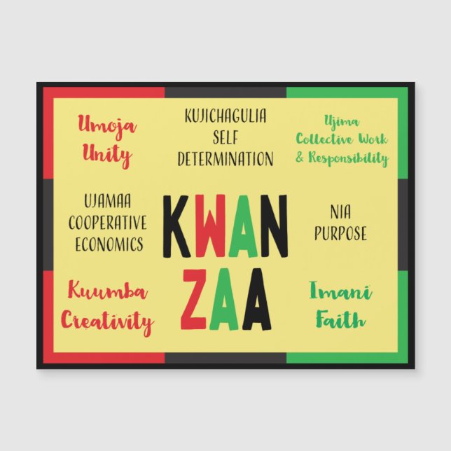 Kwanzaa Moderno 7 Princípios Verde Vermelho Preto (Frente)