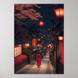 Kyoto Night Lanterns Poster