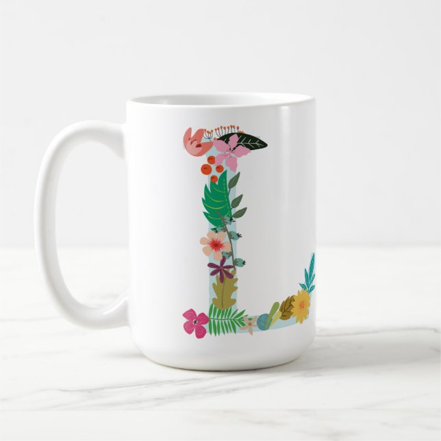 L caneca do monograma, L floral inicial, botânica (Esquerda)
