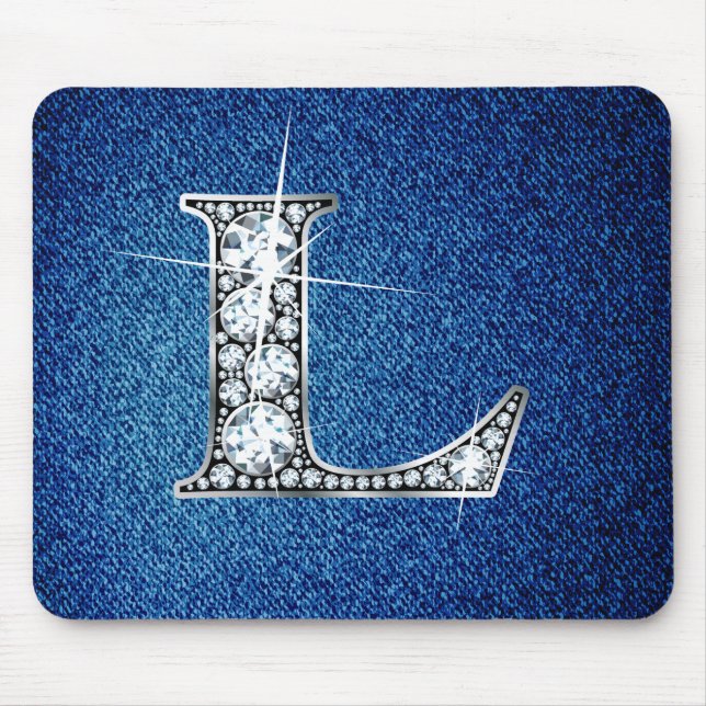 L Faux-"Diamond Bling" em Denim Mousepad (Frente)